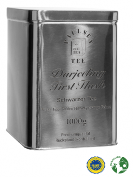 Bio Darjeeling First Flush, Ernte 2023, schwarzer Tee,  1000g - in hochwertiger Edelstahldose, silber glänzend